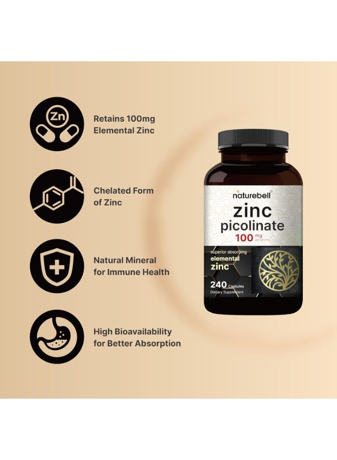 نايتشر بيل High Potency Zinc Picolinate 100mg - 240 Capsules, Bioavailable Form of Zinc for Immune Support and Skin Health - Non-GMO and Gluten - Image 3