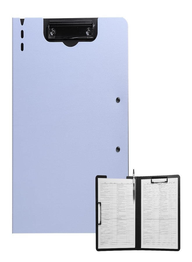 FRETONBA Clipboard Folder, A4 Foldable Clipboard with Horizontal and Vertical Double Metal Clips, 360 Degree Foldable Binder Clipboards with Pen Holder, File Cover Work Folder Clipboards, Purple - Image 1