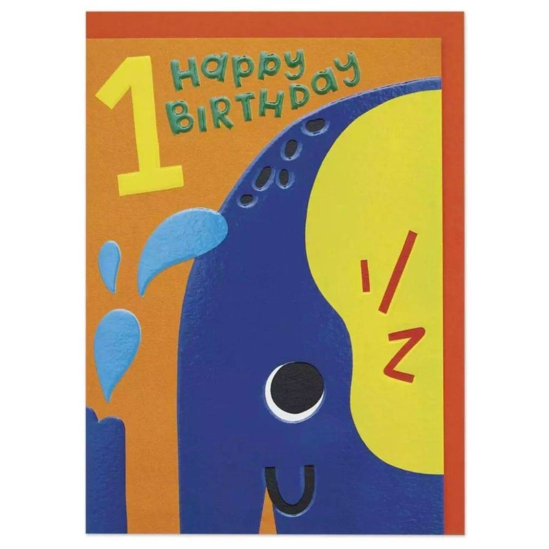 Raspberry Blossom Zoopa Doopa Elephant 1st Happy Birthday Greeting Card (12.5 x 17.2 cm) - Image 1