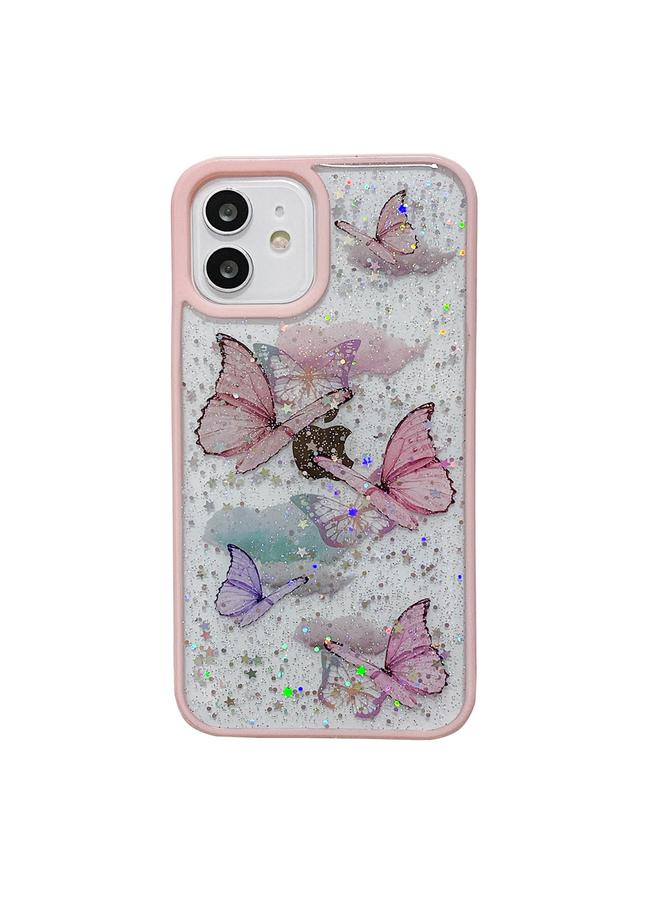 اس-توب جراب لهاتف iPhone 12 Pro، جراب هاتف TPU إيبوكسي لامع بلون الفراشة - Image 1