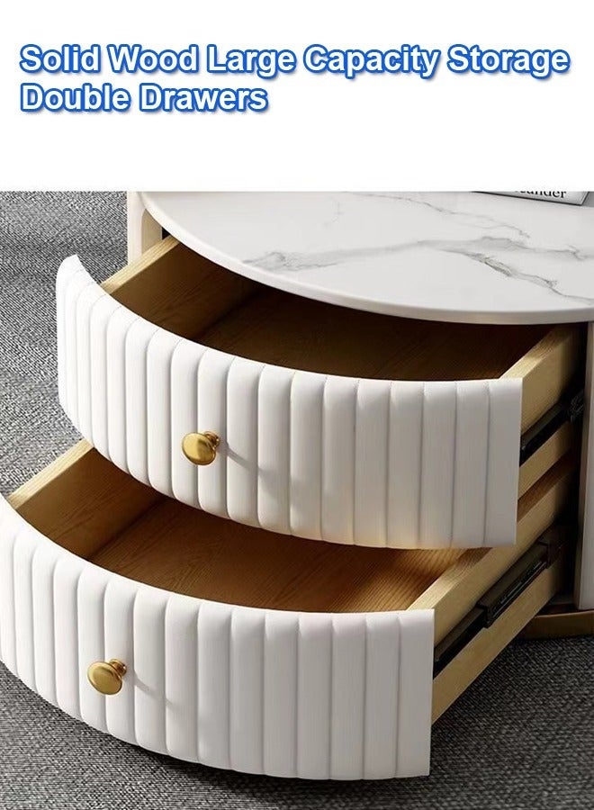 رافين مجموعة من طاولتين قهوة مستديرة متعددة الوظائف بأسلوب عصري متداخلة مع أدراج تخزين وسطح من الحجر لغرفة المعيشة أو غرفة النوم أو المكتب 70x41 & 50x34 سم - Image 5