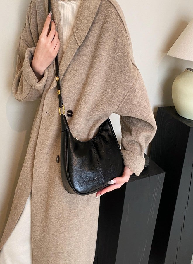 JYG Small Hobo Bags for Women Retro Crescent Black Shoulder Purse Fall Soft Crossbody Handbag - Image 3