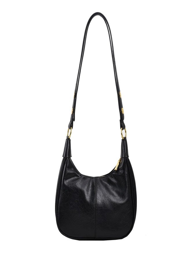 JYG Small Hobo Bags for Women Retro Crescent Black Shoulder Purse Fall Soft Crossbody Handbag - Image 1