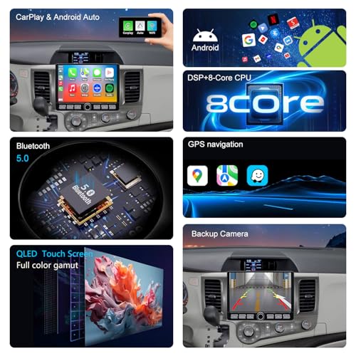 Fuosuc 4G LTE QLED Radio for Toyota Sienna 2011 2012 2013 2014 Upgrade,8-Core CPU Touch Screen Stereo,Wireless CarPlay & Android Auto,Support OEM SWC,Free Camera - Image 4
