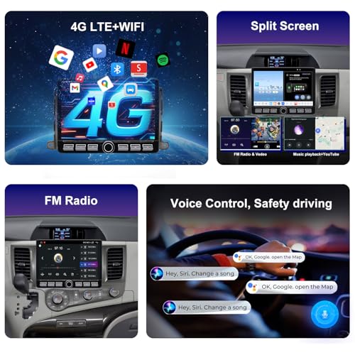 Fuosuc 4G LTE QLED Radio for Toyota Sienna 2011 2012 2013 2014 Upgrade,8-Core CPU Touch Screen Stereo,Wireless CarPlay & Android Auto,Support OEM SWC,Free Camera - Image 3
