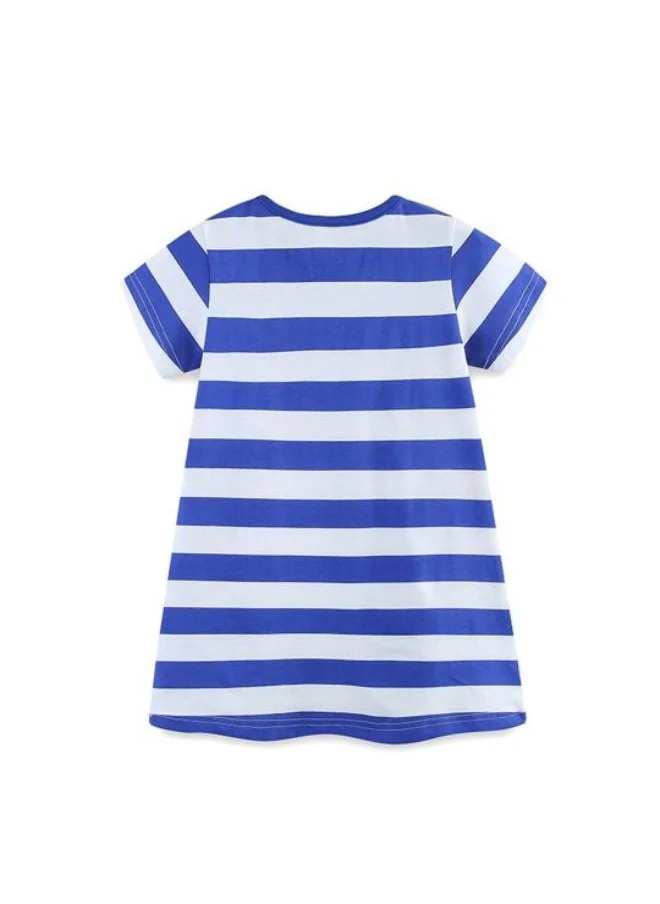 YUNIQEE Blue A-Line Crew Neck Printed Dress