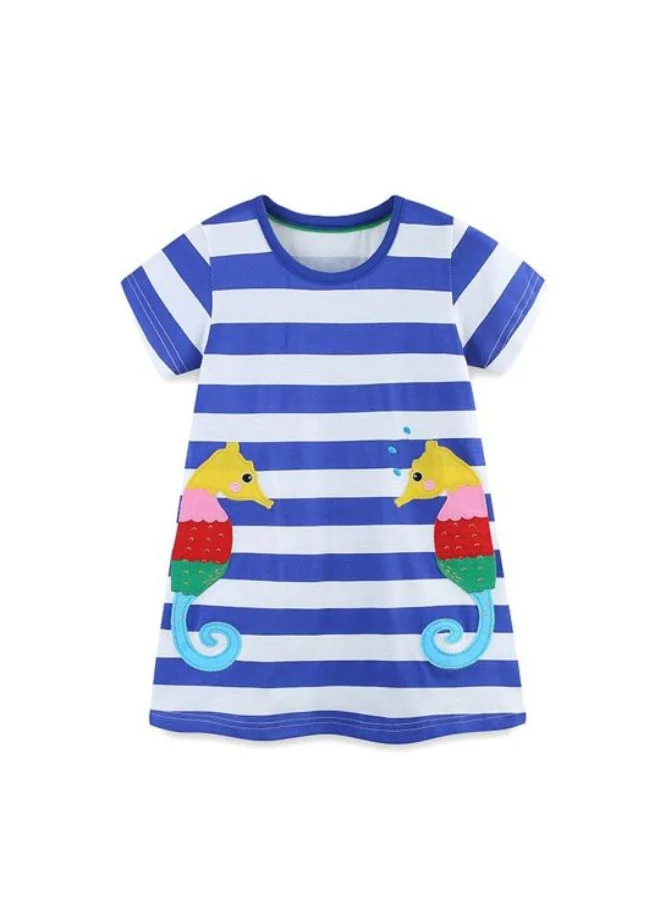 YUNIQEE Blue A-Line Crew Neck Printed Dress
