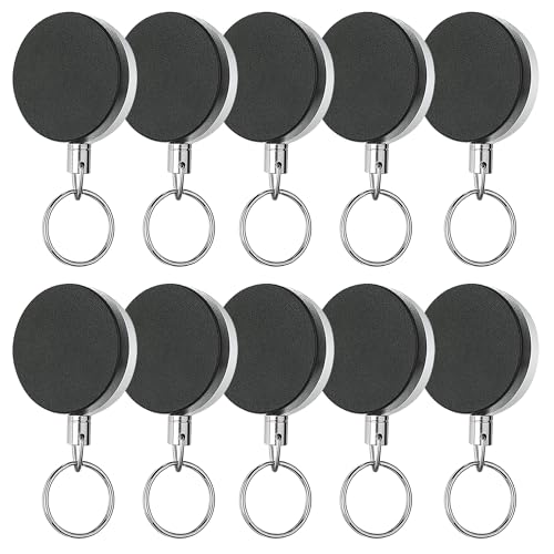 GLUN® Metal Black Retractable Reel ID Card Holder Pack of 10, ID Badge Holder with Back Belt Clip, Card Holders - Image 1