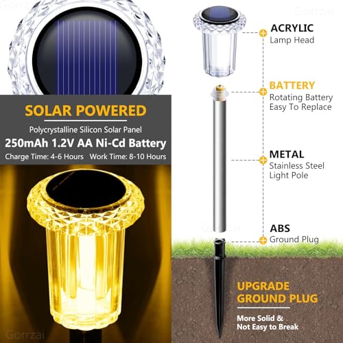 Gorrzai Solar Lights Outdoor 10 Pack Solar Pathway Lights Outdoor LED Waterproof Stainless Steel Driveway Lighting for Outdise, Yard, Walkway, Sidewalk, Garden, Lawn (Warm White) - Image 2