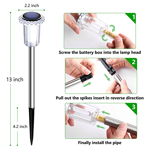 Gorrzai Solar Lights Outdoor 10 Pack Solar Pathway Lights Outdoor LED Waterproof Stainless Steel Driveway Lighting for Outdise, Yard, Walkway, Sidewalk, Garden, Lawn (Warm White) - Image 5