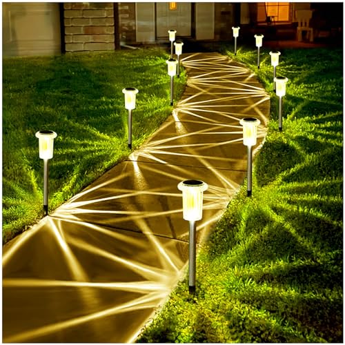 Gorrzai Solar Lights Outdoor 10 Pack Solar Pathway Lights Outdoor LED Waterproof Stainless Steel Driveway Lighting for Outdise, Yard, Walkway, Sidewalk, Garden, Lawn (Warm White) - Image 1