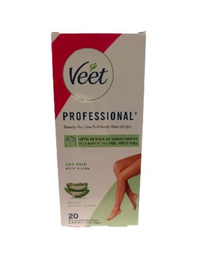Veet Professional Waxing Strips Kit For Dry Skin, 20 Strips | Gel Wax Hair Removal For Women | Up To 28 Days Of Smoothness | No Wax Heater Or Wax Beans Required, Pack Of 1