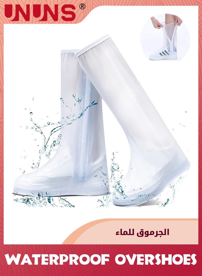 UNUNS Rain Shoe Covers,Reusable High Tube Sole Overshoes With Zipper And Waterproof Layer,Non Slip Transparent Shoe Covers,Lightweight Shoe Protectors Covers For Women Men Outdoor Cycling Camping - Image 1