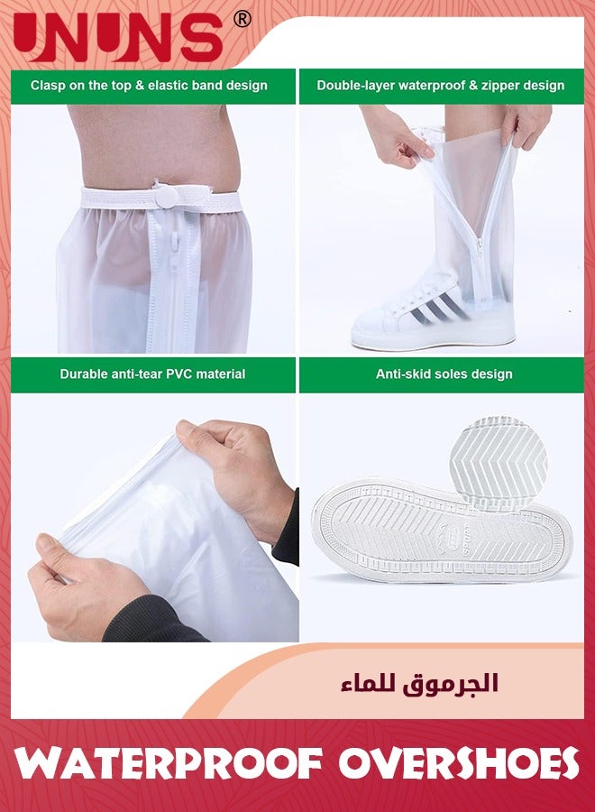 UNUNS Rain Shoe Covers,Reusable High Tube Sole Overshoes With Zipper And Waterproof Layer,Non Slip Transparent Shoe Covers,Lightweight Shoe Protectors Covers For Women Men Outdoor Cycling Camping - Image 3