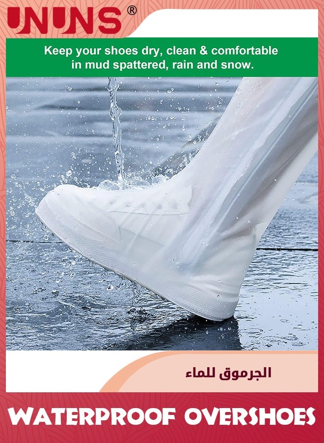 UNUNS Rain Shoe Covers,Reusable High Tube Sole Overshoes With Zipper And Waterproof Layer,Non Slip Transparent Shoe Covers,Lightweight Shoe Protectors Covers For Women Men Outdoor Cycling Camping - Image 4