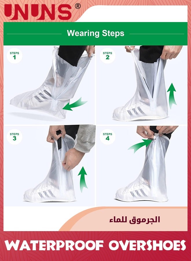 UNUNS Rain Shoe Covers,Reusable High Tube Sole Overshoes With Zipper And Waterproof Layer,Non Slip Transparent Shoe Covers,Lightweight Shoe Protectors Covers For Women Men Outdoor Cycling Camping - Image 2