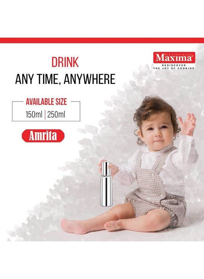 Maxima - Amrita Stainless Steel Baby Feeding Bottle Steel Milk Feeding Bottle ; Water & Juice Feeding Nipple Bottle ; Easy Hold To Hold Bottle (250 Ml) - Image 1