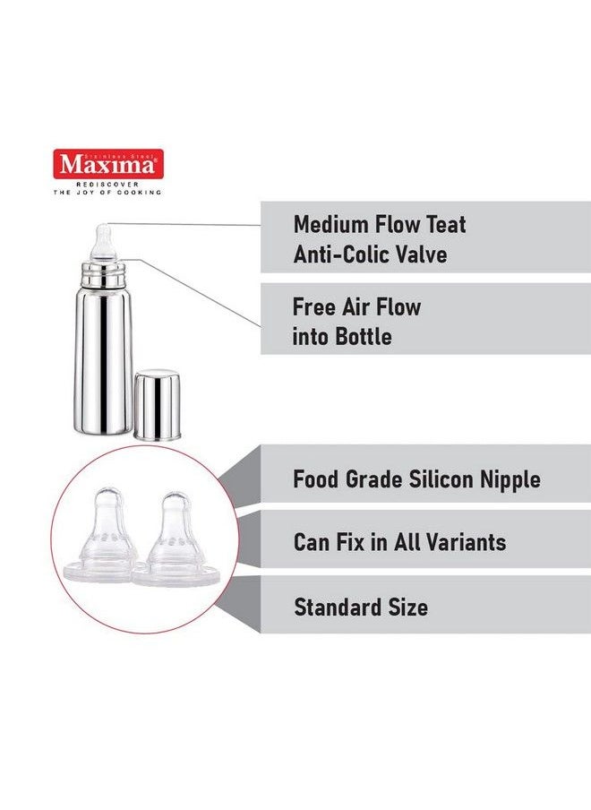 Maxima - Amrita Stainless Steel Baby Feeding Bottle Steel Milk Feeding Bottle ; Water & Juice Feeding Nipple Bottle ; Easy Hold To Hold Bottle (250 Ml) - Image 1