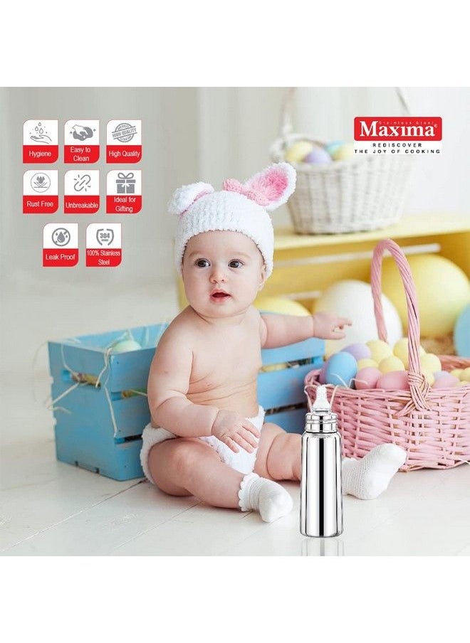 Maxima - Amrita Stainless Steel Baby Feeding Bottle Steel Milk Feeding Bottle ; Water & Juice Feeding Nipple Bottle ; Easy Hold To Hold Bottle (250 Ml) - Image 1