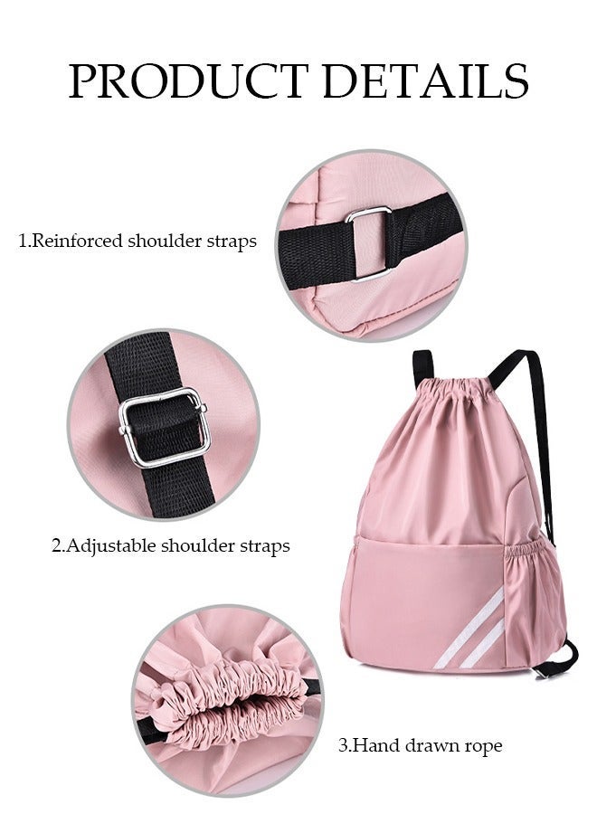 DUNISO Large Capacity  Drawstring Bag With Reflective Marking, Multifunctional Waterproof Casual Bags,Abrasion Resistant Shoulders Bag ,For Gym,Travel,Pink - Image 3