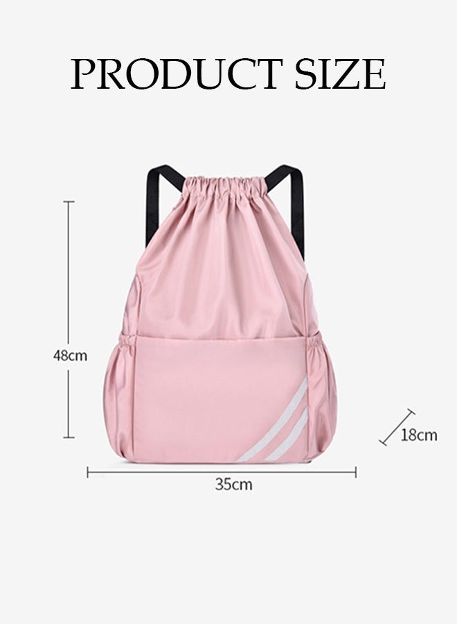 DUNISO Large Capacity  Drawstring Bag With Reflective Marking, Multifunctional Waterproof Casual Bags,Abrasion Resistant Shoulders Bag ,For Gym,Travel,Pink - Image 2