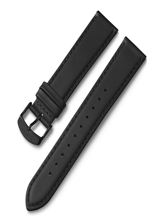 Timex 20mm Genuine Leather Quick-Release Strap - Black with Black Buckle, Black/Black, 20mm