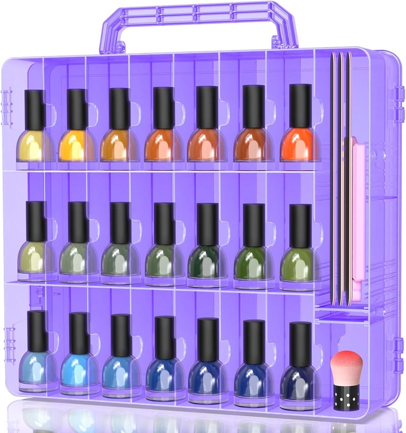 Subay Portable Nail Polish Organizer, Clear Double Side Nail Polish Holder,Gel Nail Storage for 48 Bottles with 6 Adjustable Dividers in Each Side Space Saver, Purple, SBYUS-1317Z - Image 1