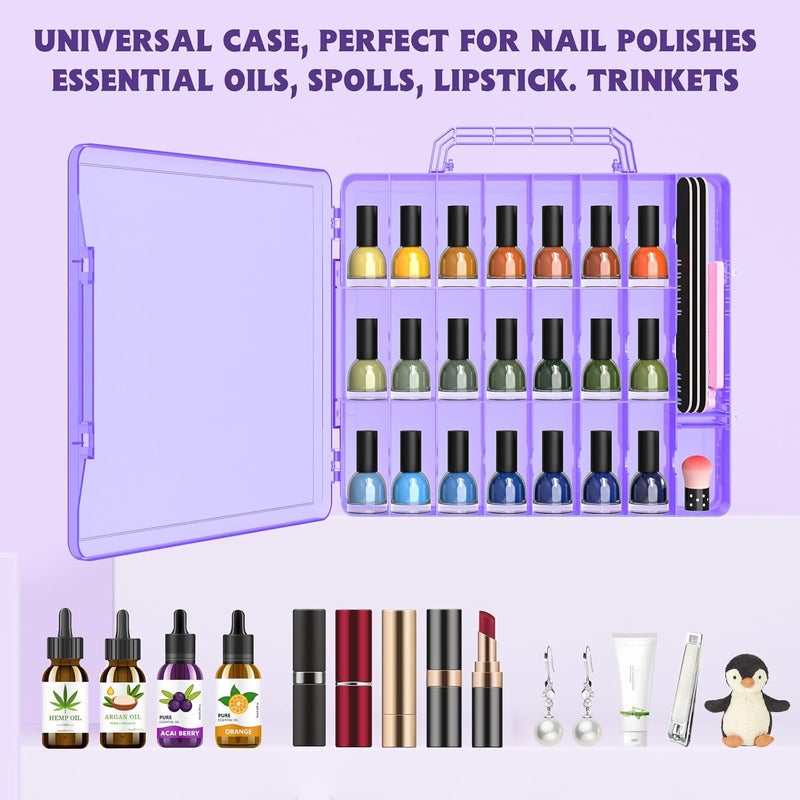 Subay Portable Nail Polish Organizer, Clear Double Side Nail Polish Holder,Gel Nail Storage for 48 Bottles with 6 Adjustable Dividers in Each Side Space Saver, Purple, SBYUS-1317Z - Image 3