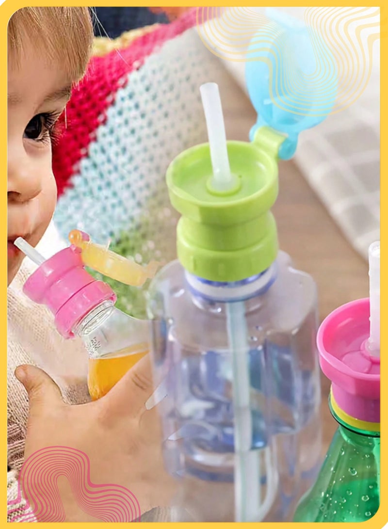 She&Little 2-in-1 orange & green straw cap for water bottles, anti-choking spill-proof twist lid, portable and safe hydration tool for kids and adults, fits most bottled drinks - Image 2