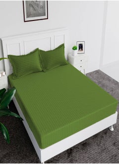 MAXQON Fitted Elastic Bedsheet Set With Pillow Covers, King/Queen/Double/Single Sizes, Color Olive  - Image 1