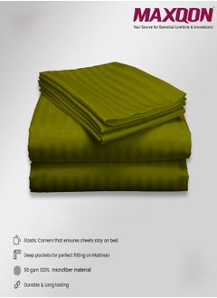 MAXQON Fitted Elastic Bedsheet Set With Pillow Covers, King/Queen/Double/Single Sizes, Color Olive  - Image 5