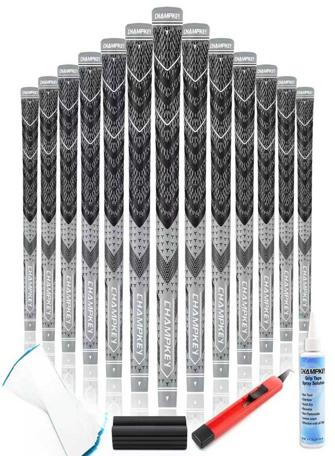 CHAMPKEY Half Cord Golf Grips 13 Pack with Golf Grip Kit - All Weather Performance Golf Club Grips - High Traction and Feedback Golf Grips for Men(Gray,Midsize) - Image 1