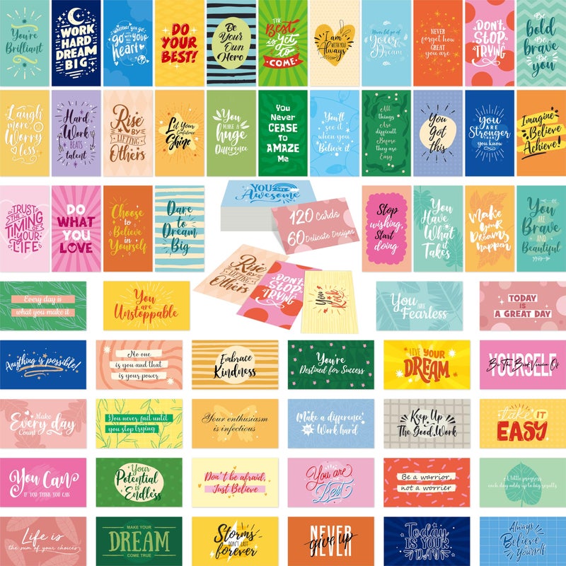 Gethelud 120 PCS Motivational Cards, 60 Designs Inspirational Cards with PET Film, Affirmation Words for Primary Middle High Reading Students, Book Lovers (2â€ x 3.5â€) - Image 1