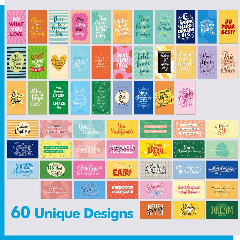 Gethelud 120 PCS Motivational Cards, 60 Designs Inspirational Cards with PET Film, Affirmation Words for Primary Middle High Reading Students, Book Lovers (2â€ x 3.5â€) - Image 3