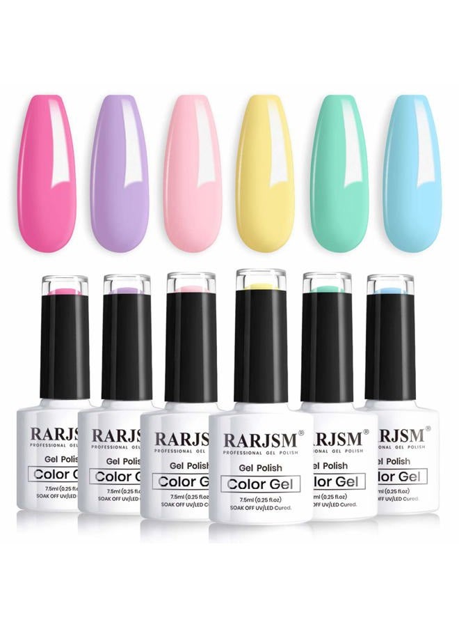 RARJSM Cotton Candy Gel Nail Polish Kit, Pastel Gel Polish Macaron Colors Collection Pink Purple Yellow Green Blue Nail Polish Set, 6PCS 7.5ML Spring Summer Color Gel Nail Polish,Curing Required - Image 1