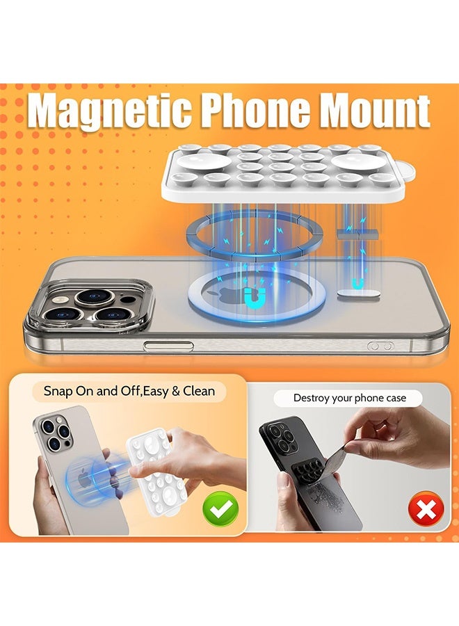 Peachjoy Suction Cup Phone Mount for Mag-Safe, Magnetic Suction Cup, for Shower Wall Cell Videos Selfies Creator Sharer, TikTok Videos and Selfies, Mirror Shower Phone Holder - Image 3