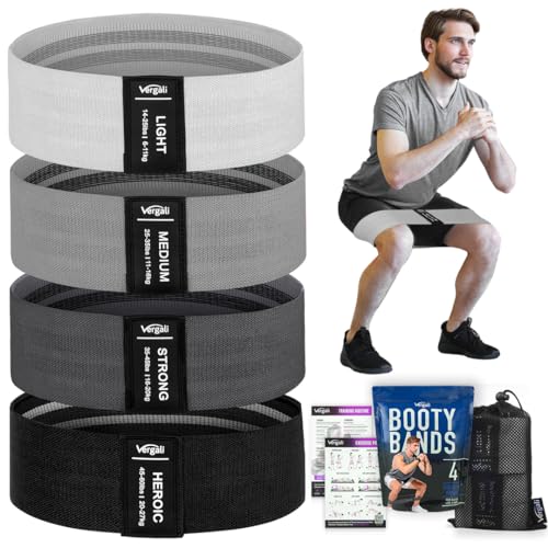 Vergali Resistance Bands for Working Out with Workout Bands Guide. 4 Booty Bands for Women Men Fabric Elastic Bands for Exercise Bands Resistance Bands for Legs Bands for Working Out Hip Thigh Glute Bands Set - Image 1