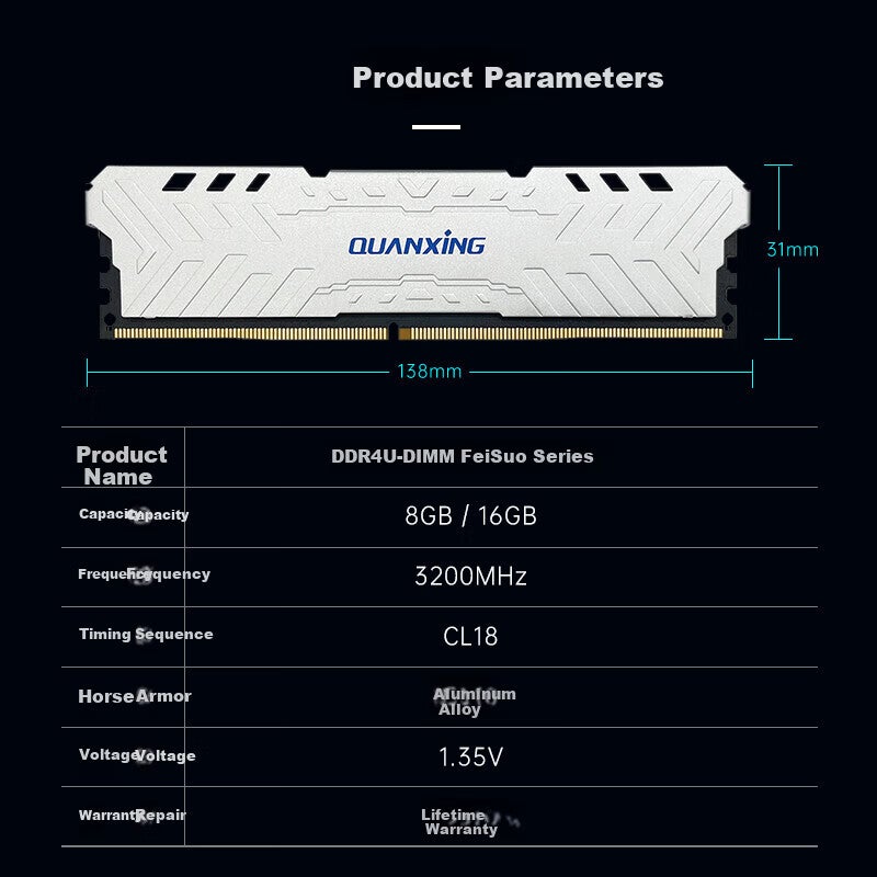 JD Jing Zao كوانشينج DDR4 3200MHz ذاكرة الوصول العشوائي المكتبية 8GB مع مبرد حراري وحدة واحدة تدعم رفع التردد عالية السرعة مستقرة متوافقة مع الألعاب والمكاتب H3200 - Image 4