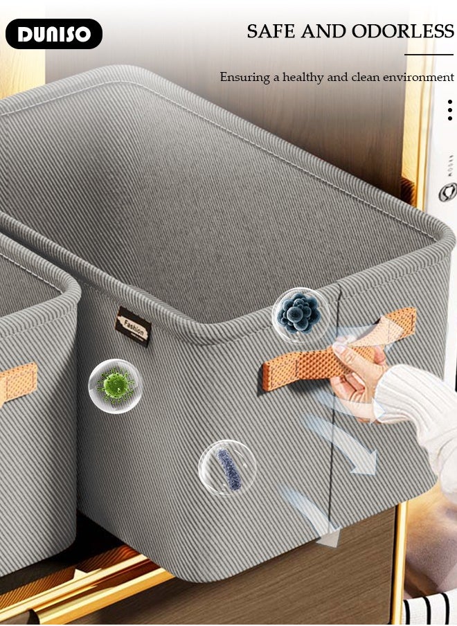 DUNISO 3 Pieces Foldable Closet Storage Organizer, Washable Closet Storage Boxes with Carrying Handles, Stackable Wardrobe Clothes Organizer, Closet Storage Basket, Cube Storage Bin for Clothes Wardrobe Home Bedroom Office  - Image 5