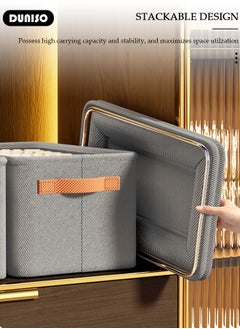DUNISO 3 Pieces Foldable Closet Storage Organizer, Washable Closet Storage Boxes with Carrying Handles, Stackable Wardrobe Clothes Organizer, Closet Storage Basket, Cube Storage Bin for Clothes Wardrobe Home Bedroom Office  - Image 2