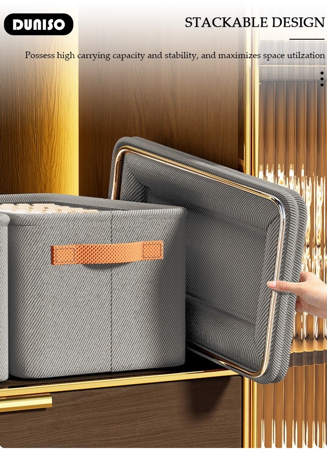 DUNISO 3 Pieces Foldable Closet Storage Organizer, Washable Closet Storage Boxes with Carrying Handles, Stackable Wardrobe Clothes Organizer, Closet Storage Basket, Cube Storage Bin for Clothes Wardrobe Home Bedroom Office  - Image 2
