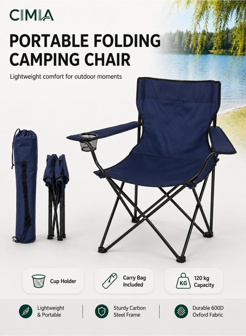 CIMIA Lightweight Folding Camping Chair With Cup Holder & Carry Bag, 50x50x80cm Portable Outdoor Chair For Beach Picnic Camping Garden Balcony, Navy blue, 120kg Capacity - Image 1