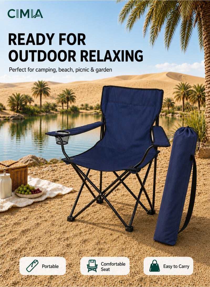 CIMIA Lightweight Folding Camping Chair With Cup Holder & Carry Bag, 50x50x80cm Portable Outdoor Chair For Beach Picnic Camping Garden Balcony, Navy blue, 120kg Capacity - Image 2