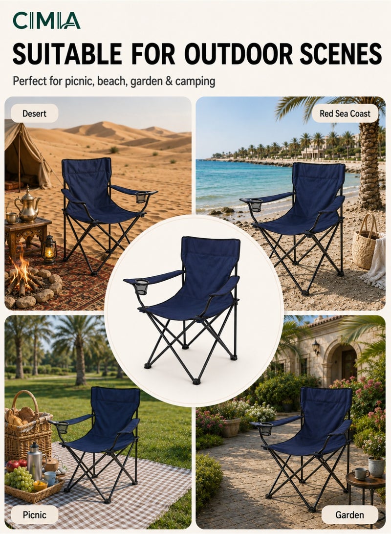 CIMIA Lightweight Folding Camping Chair With Cup Holder & Carry Bag, 50x50x80cm Portable Outdoor Chair For Beach Picnic Camping Garden Balcony, Navy blue, 120kg Capacity - Image 5