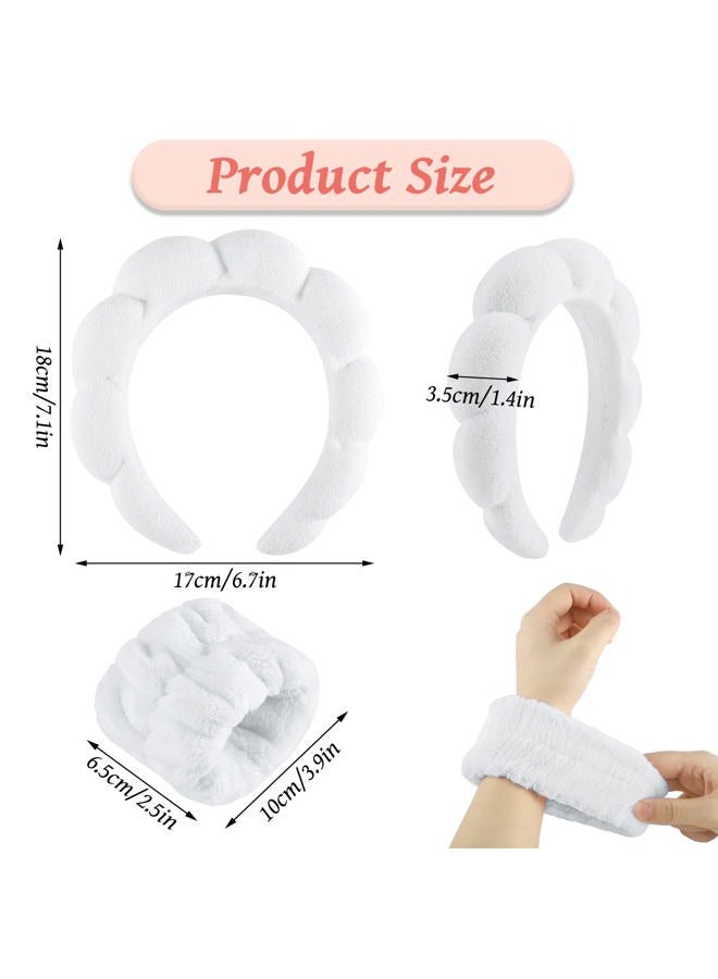 WSICSE Spa Headband for Washing Face, Sponge Skincare Headband and Wrist Washband Set White Makeup Headband for Valentine's Day Bridesmaids Gifts - Image 2