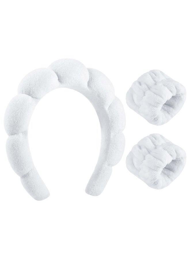 WSICSE Spa Headband for Washing Face, Sponge Skincare Headband and Wrist Washband Set White Makeup Headband for Valentine's Day Bridesmaids Gifts - Image 1