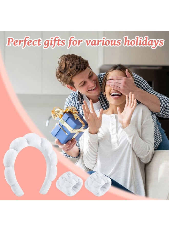 WSICSE Spa Headband for Washing Face, Sponge Skincare Headband and Wrist Washband Set White Makeup Headband for Valentine's Day Bridesmaids Gifts - Image 5