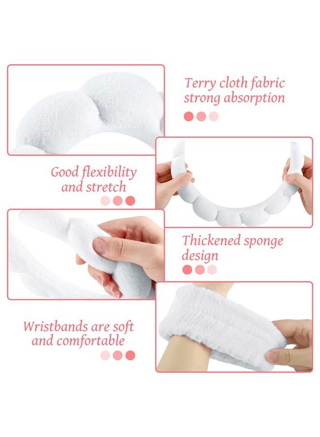 WSICSE Spa Headband for Washing Face, Sponge Skincare Headband and Wrist Washband Set White Makeup Headband for Valentine's Day Bridesmaids Gifts - Image 3