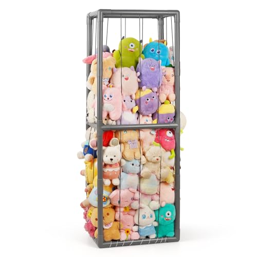 Trycooling Stuffed Animal Storage Zoo Stuffed Animal Holder Space Save Vertical Stuffed Animals Storage PVC with Elastic Band and Net for Playroom Bedroom Nursery Grey 1 - Image 1