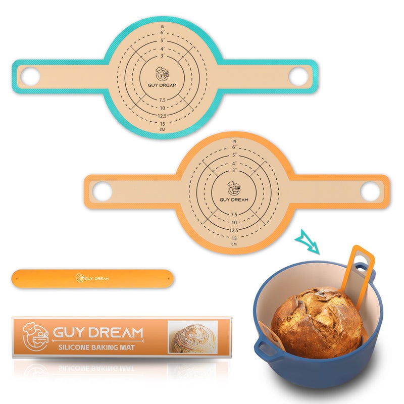 GUYDREMAT Bread Sling - Perfect Silicone Baking Mat for Sourdough Bread Baking – Superior Cast in Iron Dutch Oven Liner, 2 Pieces with Storage Band in GUY DREAM Classic Pack - Image 1